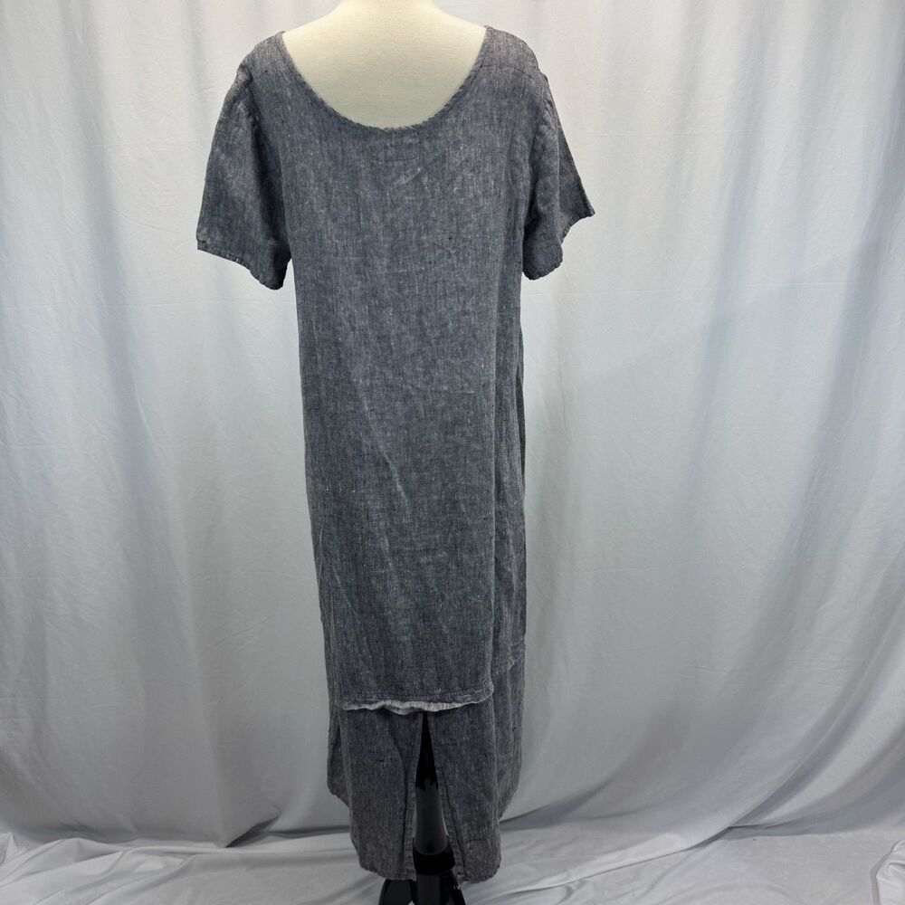 Flax Dress M Linen Midi Gray Lagenlook Artsy Coastal Boho Cottagecore Resort - Picture 6 of 8